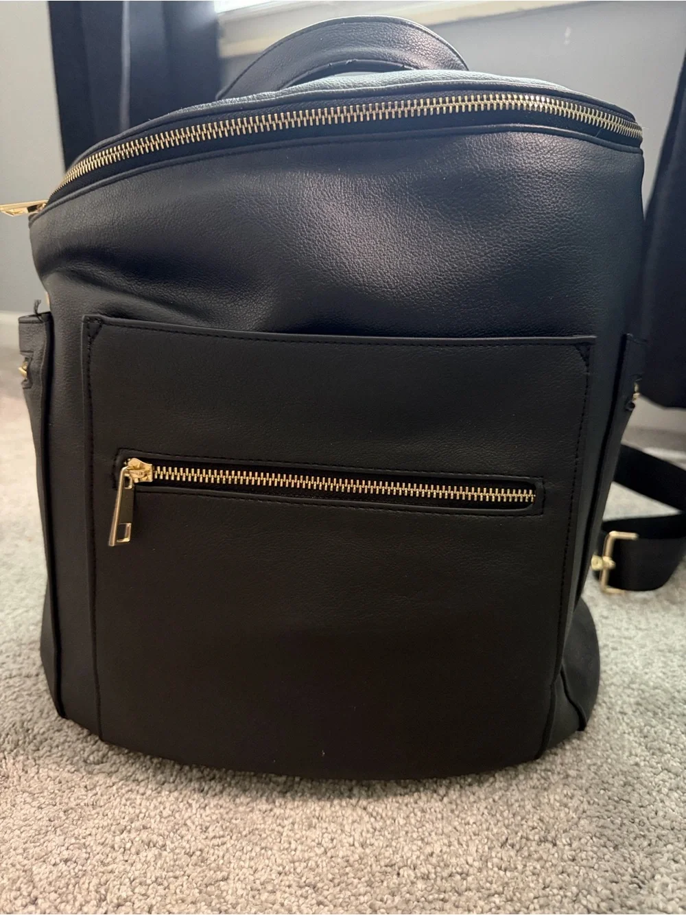 Black Leather Baby Bag Backpack - Unbranded